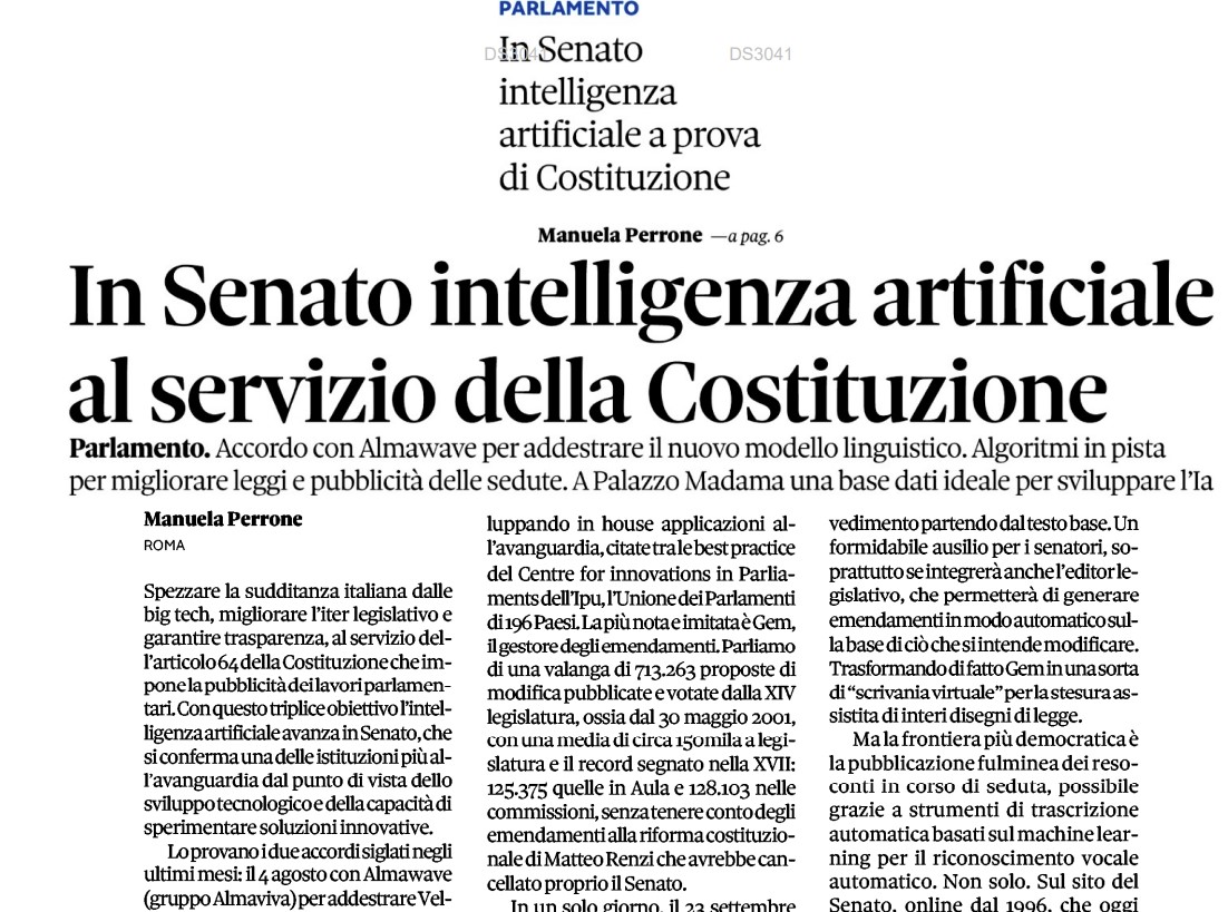 Generative AI for Public Administration: Almawave Develops Models with the Senate of the Republic